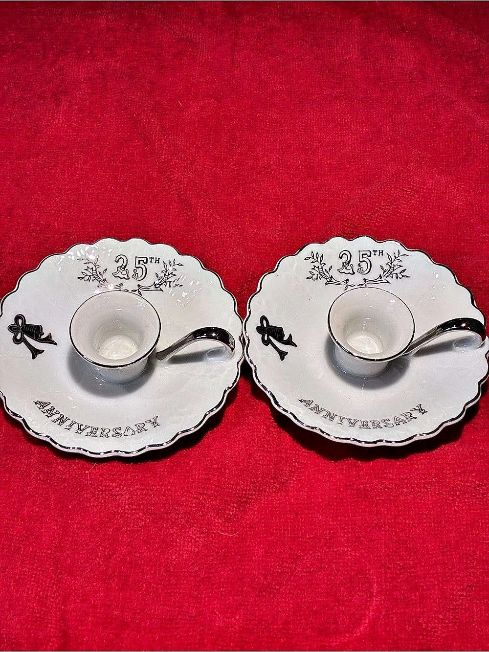 Royal Albert Floral Candle Holder Saucers Set of 2 in White & Silver